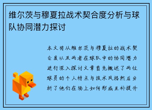 维尔茨与穆夏拉战术契合度分析与球队协同潜力探讨